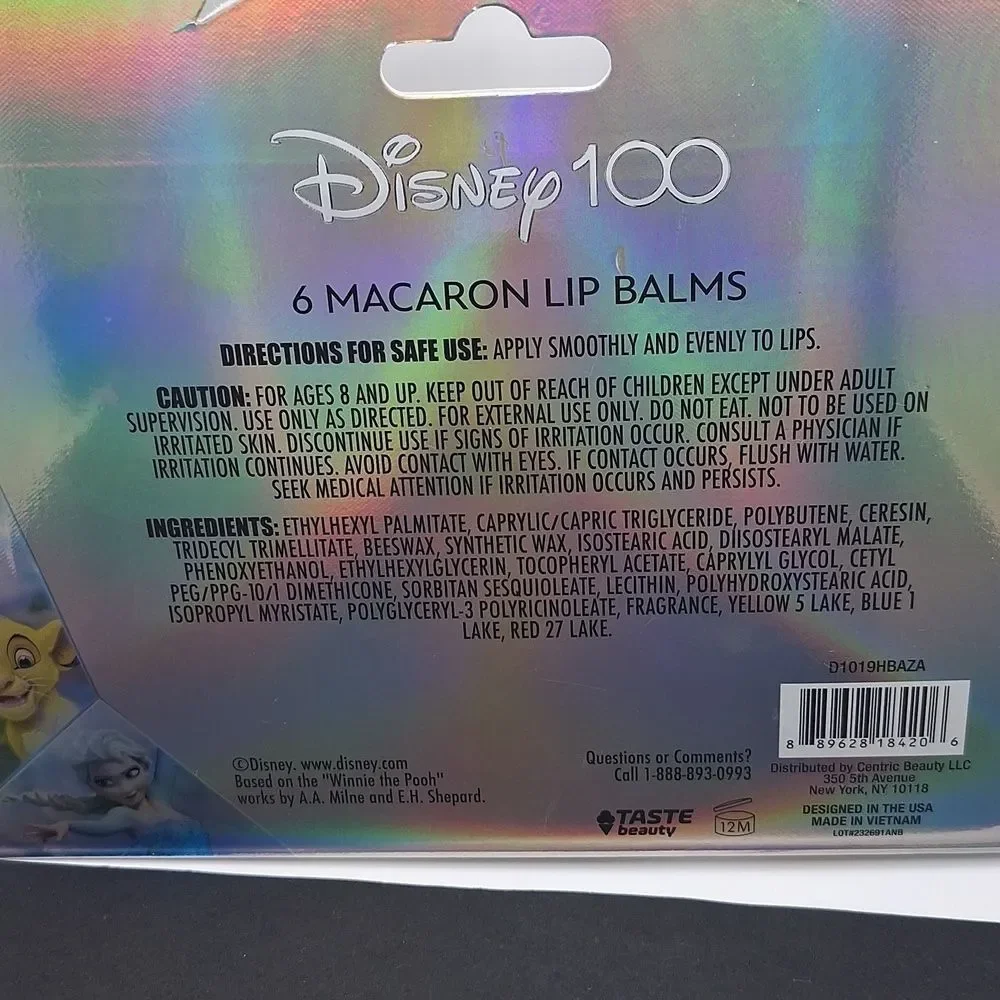 Disney 100 macaron lip balms 6 great flavors Tinkerbell Stitch Pooh gift set